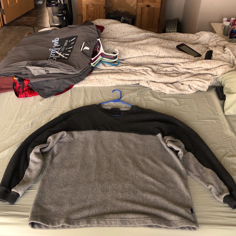 Long sleeve, gray, and light gray sweatshirt